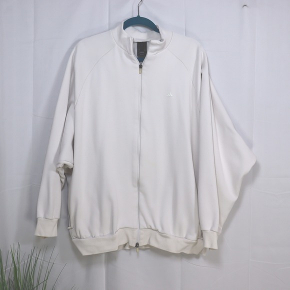 adidas Other - Adidas Basketball Jacket Mens Large White Full Zip Oversized Batwing Logo Fleece